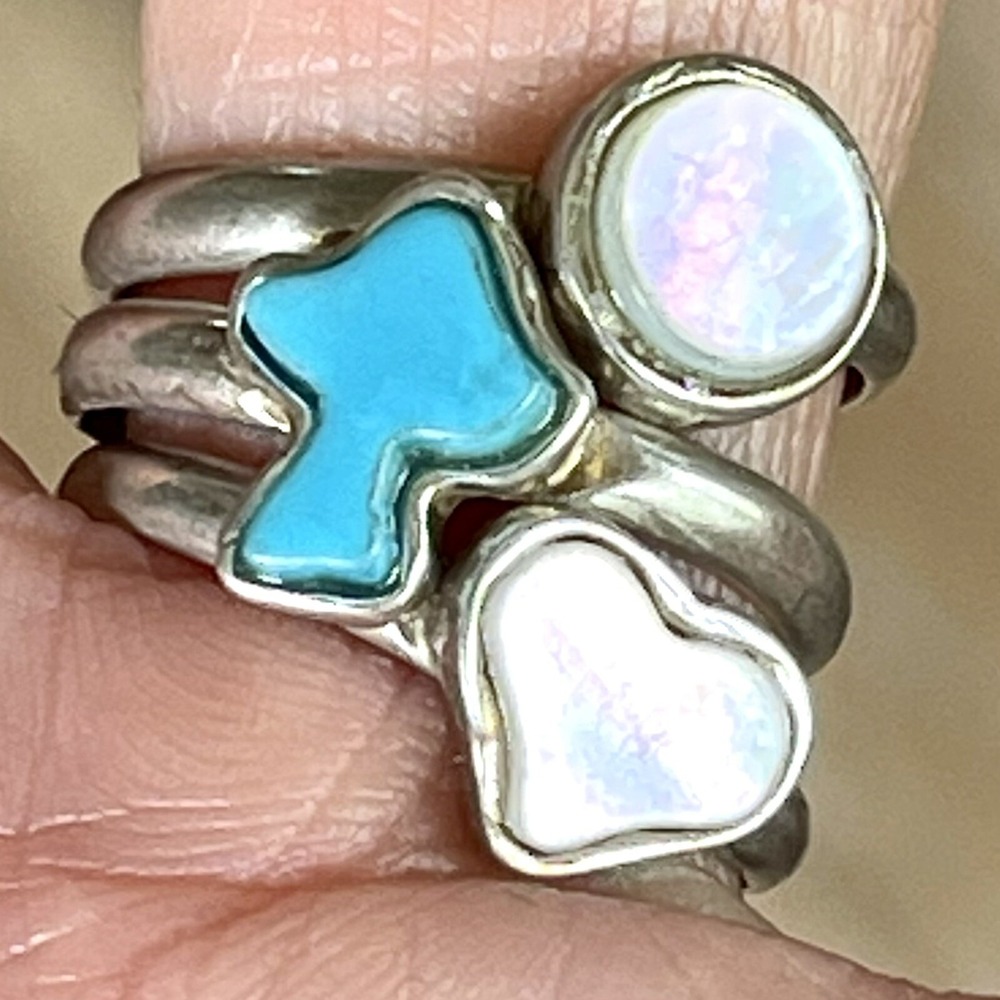 Turquoise Mid Century Mushroom Ring Lot Sz 6 60s‎ Stackable VTG  Sterling 1